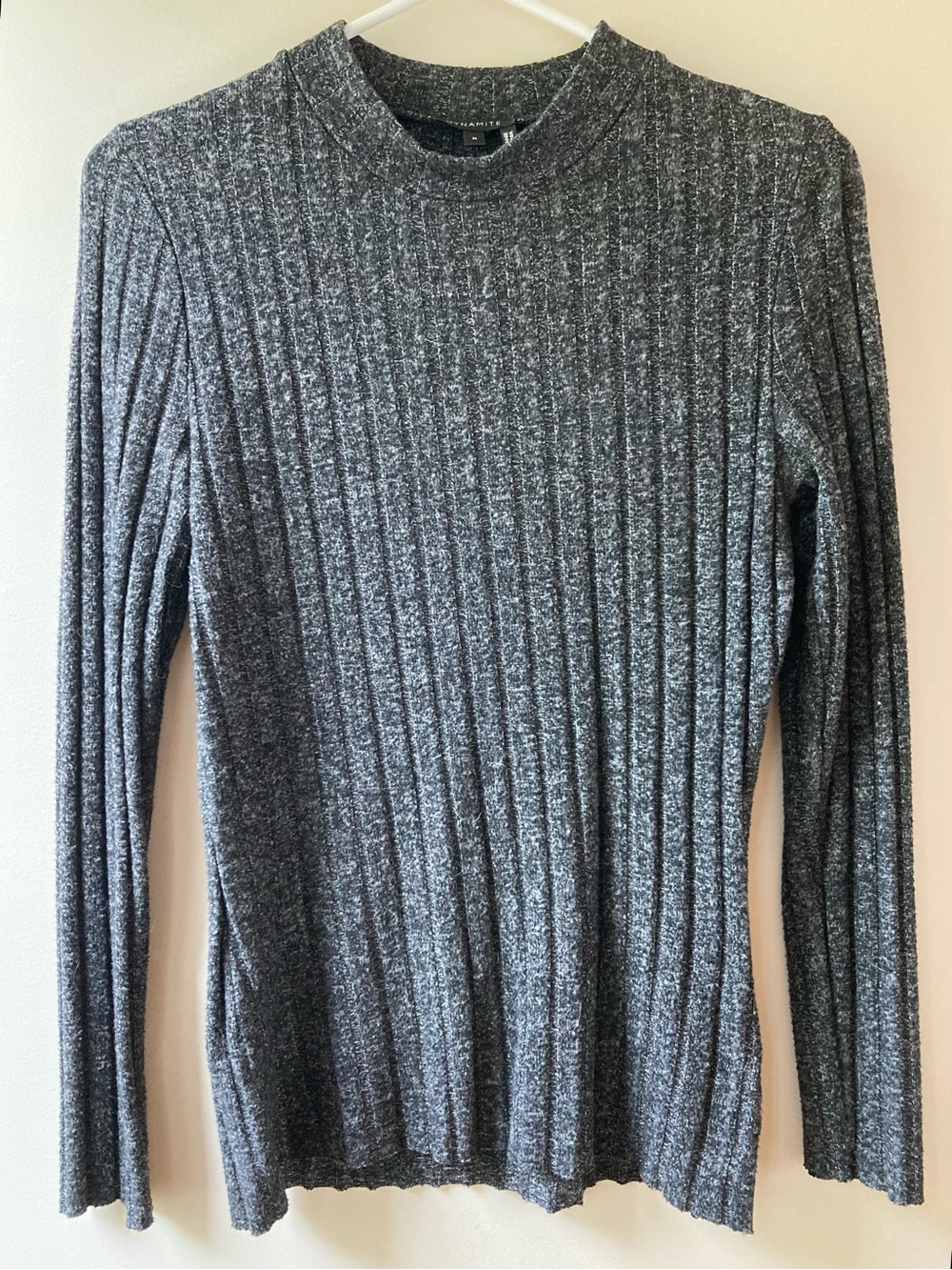 Dynamite Women's Gray Ribbed High Neck Sweater